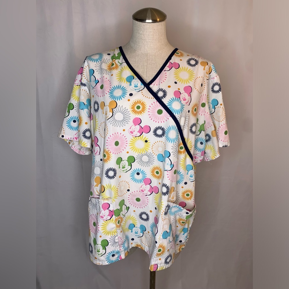 Disney Mickey Mouse scrub top L nurse medical uniform retro color pop CNA VET